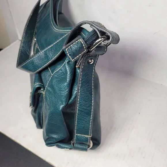 Rosetti Teal Faux Leather Shoulder Bag With Front Pockets & Adjustable Strap - Picture 5 of 8